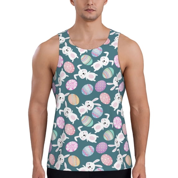 Fotbe Cute Rabbit Easter Pattern Men's Quick Dry Workout Tank Top Gym Muscle Tee Fitness Bodybuilding Sleeveless T Shirt Breathable Workout Shirt-3X-Large
