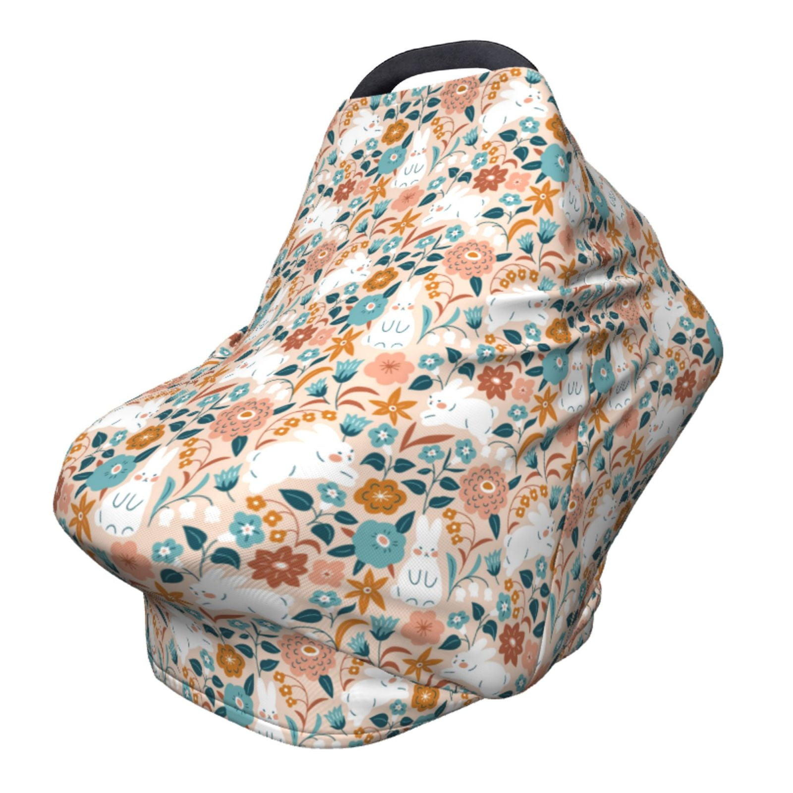 Fotbe Cute Rabbit Floral Pattern Car Seat Covers for Babies, Nursing Breastfeeding Cover Infant Carseat Canopy, Soft Stretchy Carrier Cover