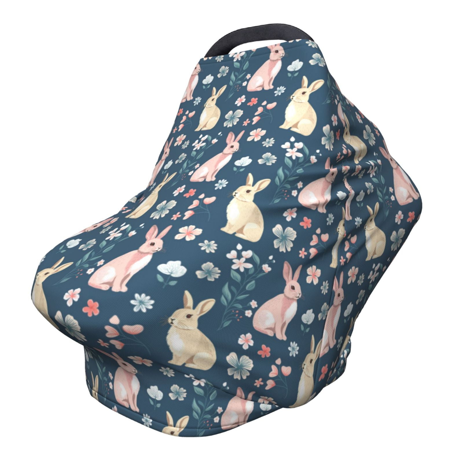 Fotbe Cute Rabbit Floral Pattern Car Seat Covers for Babies, Nursing Breastfeeding Cover Infant Carseat Canopy, Soft Stretchy Carrier Cover