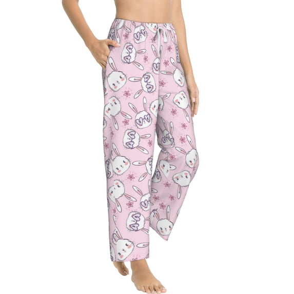 Fotbe Cute Rabbit Flower Women's Pajama Pants,Sleepwear Pants,Pj Bottoms Drawstring And Pockets-X-Large
