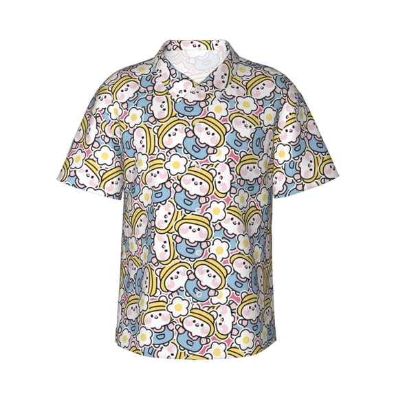Fotbe Cute Rabbit Hawaiian Shirt for Men Unisex Summer Beach Casual Short Sleeve Cotton Linen Button Down Shirts-3X-Large