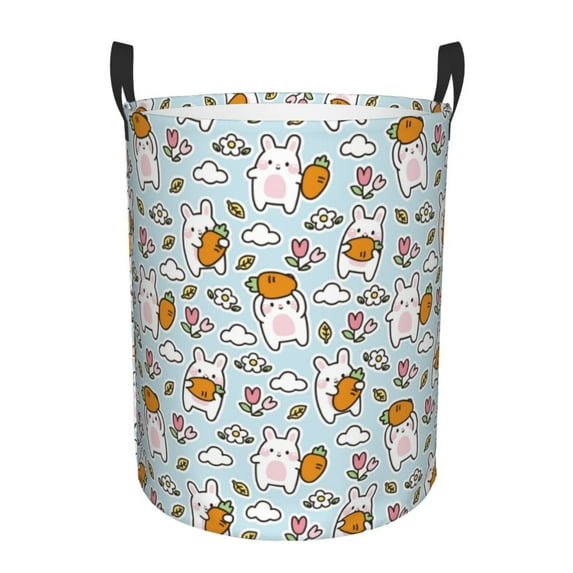 Fotbe Cute Rabbit Hold Carrot Pattern Laundry Basket with Handles, Waterproof Large Laundry Hamper, Wash Bag for Corner Dorm, Rolling Laundry Basket with Handles-Small