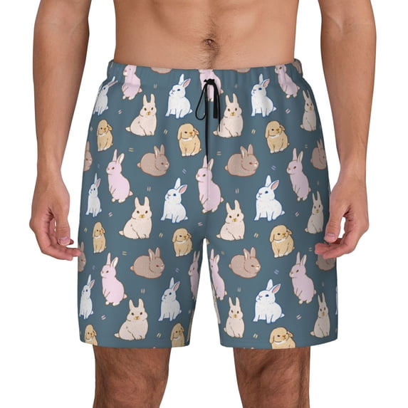 Fotbe Cute Rabbit Men’s Swim Trunks Quick Dry Swim Shorts Board Shorts with Mesh Lining-Medium