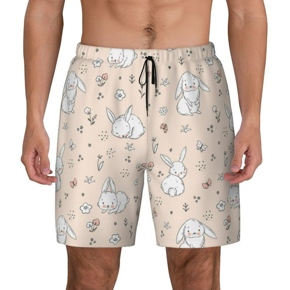 Fotbe Cute Rabbit Men’s Swim Trunks Quick Dry Swim Shorts Board Shorts with Mesh Lining-Medium