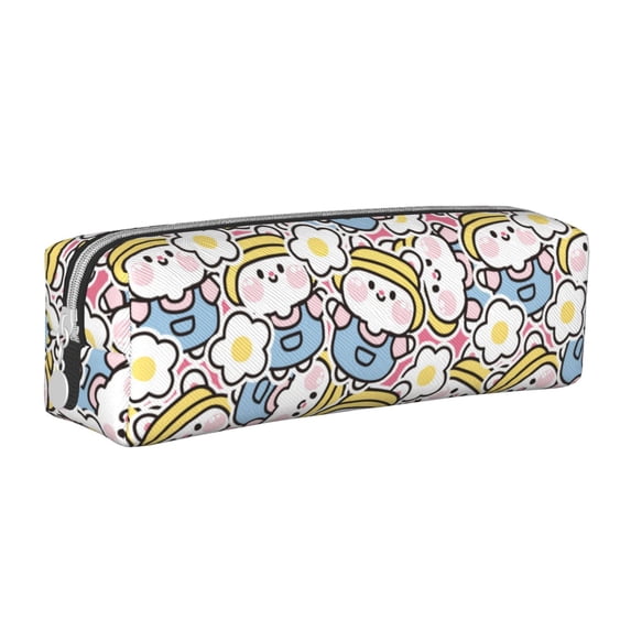Fotbe Cute Rabbit Pattern Leather Pencil Case, Pencil Pouch with Durable Zipper, Compact and Stylish Organizer for Stationery, Art Supplies, Travel Essentials