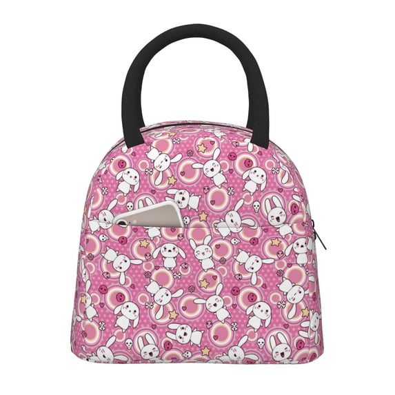 Fotbe Cute Rabbit Pattern Lunch Bag, Insulated Lunch Box, Small Leakproof Cooler Food Lunch Containers Reusable High Capacity Lunch Tote Bags for Work, Travel, Outdoor