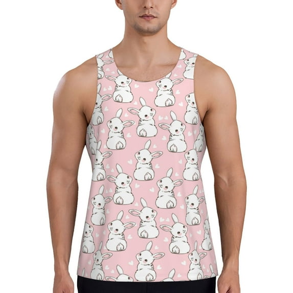 Fotbe Cute Rabbit Pattern Men's Quick Dry Workout Tank Top Gym Muscle Tee Fitness Bodybuilding Sleeveless T Shirt Breathable Workout Shirt-X-Large