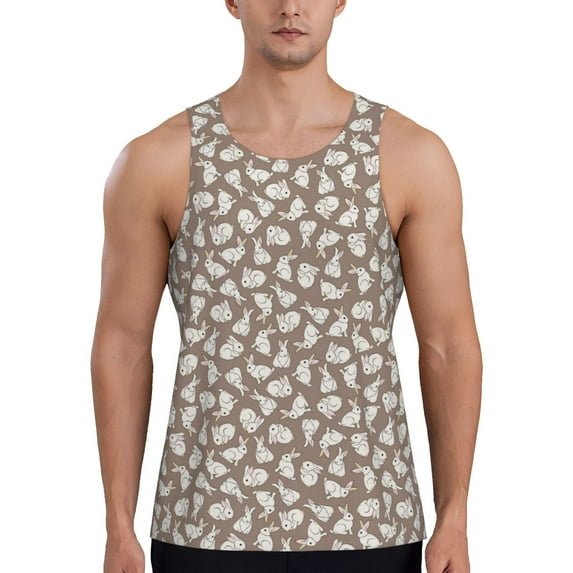 Fotbe Cute Rabbit Pattern Men's Quick Dry Workout Tank Top Gym Muscle Tee Fitness Bodybuilding Sleeveless T Shirt Breathable Workout Shirt-