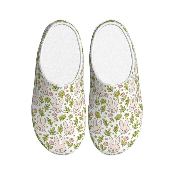 Fotbe Cute Rabbit Pattern Women's Fuzzy Curly Fur Memory Foam Loafer Slippers Indoor Outdoor Slippers Winter Home Shoes-37/38