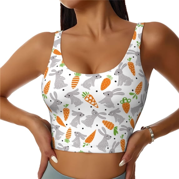 Fotbe Cute Rabbit Pattern Womens' Sports Bra Longline Wirefree Padded with Medium Support Sports Moisture-Wicking Workou Vest,Tank Top-