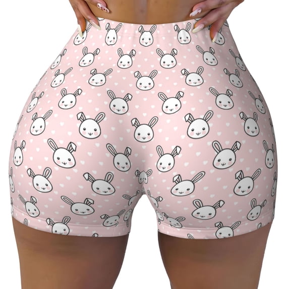 Fotbe Cute Rabbit Seamless Shorts, Womens Workout Shorts High Waist Stretch Booty Short for Gym/Yoga/Running/Biking-