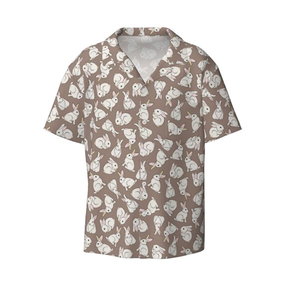 Fotbe Cute Rabbit print Short Sleeve Button Down Shirts for Men Casual Summer Beach Wrinkle Free Shirt-X-Large
