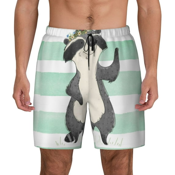 Fotbe Cute Raccoon Men’s Swim Trunks Quick Dry Swim Shorts Board Shorts with Mesh Lining-Medium