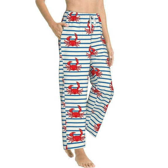 Fotbe Cute Red Crabs With Nautical Women's Pajama Pants,Sleepwear Pants,Pj Bottoms Drawstring And Pockets-X-Large
