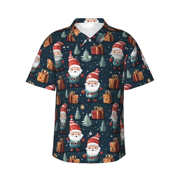 Fotbe Cute Santa Claus Gift Hawaiian Shirt for Men Unisex Summer Beach Casual Short Sleeve Cotton Linen Button Down Shirts-X-Large