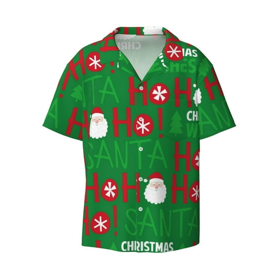 Fotbe Cute Santa print Short Sleeve Button Down Shirts for Men Casual Summer Beach Wrinkle Free Shirt-XX-Large