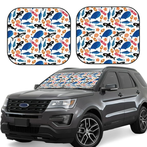 Fotbe Cute Sea Animals 2-Piece Car Windshield Sun Shade | Sun Blocker for Car Windshield | Foldable Automotive Interior Accessories for Sun Protection-Small