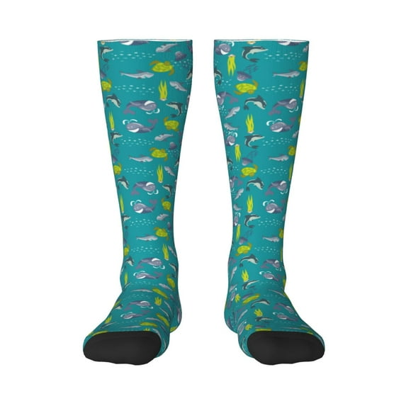 Fotbe Cute Shark Turtle print Women's Men's Novelty Crew Socks Cotton Socks Knee High Socks for Walking,Running,Nurses,Pregnancy