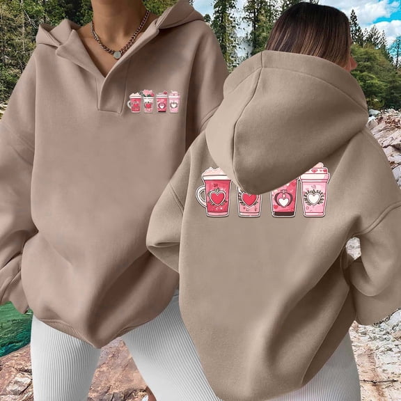 And Winter Fashion Ice Beverage Printed Women's Hooded Sweatshirt Without Pockets Sweatshirts for Women Hoodie Pullover Womens Zip Sweatshirts And Hoodies Lightweight Sweatshirts for Women Sweatshirt