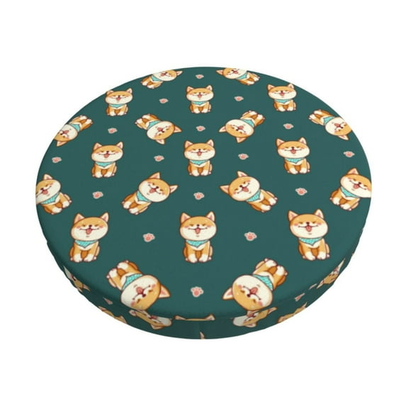 Fotbe Cute Shiba Stool Covers Round,Waterproof Round Bar Stool Covers Bar Chair Covers Washable Stool Cushion Slipcover for 12-14 Inch Chair-