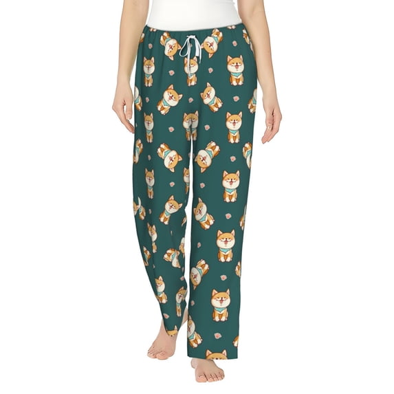 Fotbe Cute Shiba Women's Pajama Pants,Sleepwear Pants,Pj Bottoms Drawstring And Pockets-Medium