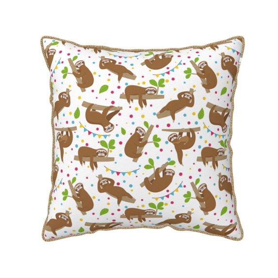 Fotbe Cute Sloth Pattern Velvet Decorative Throw Pillow Covers with Elegant Piping, Soft Plush Cushion Cover for Sofa, Bed, Car, Office-18"x18"