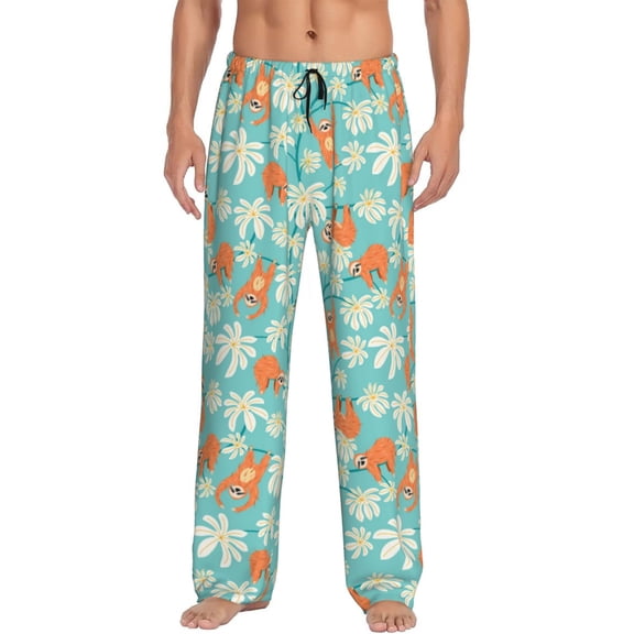 Fotbe Cute Sloth on Floral Tree Men's Pajama Pants,Sleepwear Pants,Pj Bottoms Drawstring And Pockets-Small