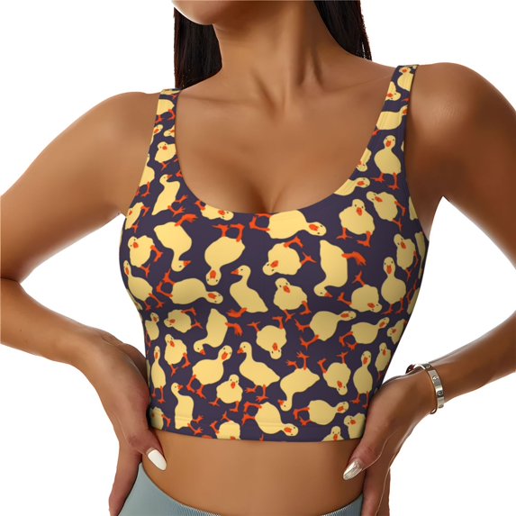 Fotbe Cute Small Farm Birds Pattern Womens' Sports Bra Longline Wirefree Padded with Medium Support Sports Moisture-Wicking Workou Vest,Tank Top-Medium