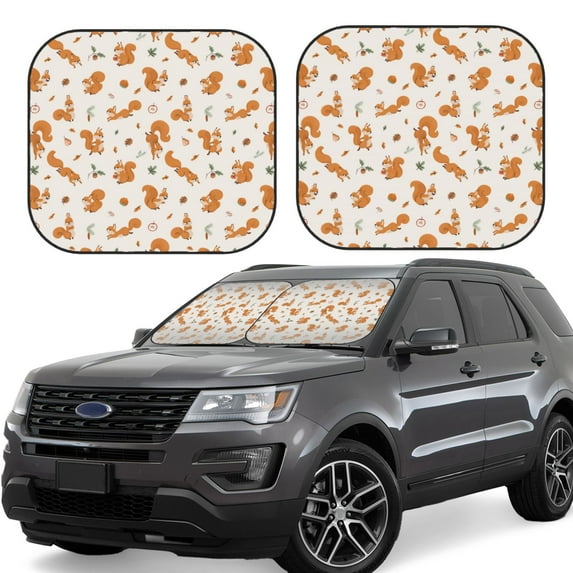 Fotbe Cute Squirrel Fall 2-Piece Car Windshield Sun Shade | Sun Blocker for Car Windshield | Foldable Automotive Interior Accessories for Sun Protection-Small