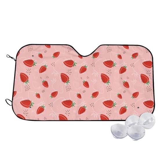 Fotbe Cute Strawberry C Car Windshield Sunshade | Sun Visor Protector Front Window Shade, Keeps Out UV Rays, Keeps Your Vehicle Cool-Small