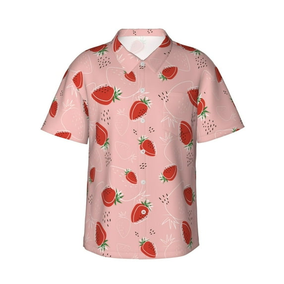 Fotbe Cute Strawberry C Hawaiian Shirt for Men Unisex Summer Beach Casual Short Sleeve Cotton Linen Button Down Shirts-3X-Large
