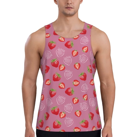 Fotbe Cute Strawberry Pattern Men's Quick Dry Workout Tank Top Gym Muscle Tee Fitness Bodybuilding Sleeveless T Shirt Breathable Workout Shirt-Medium