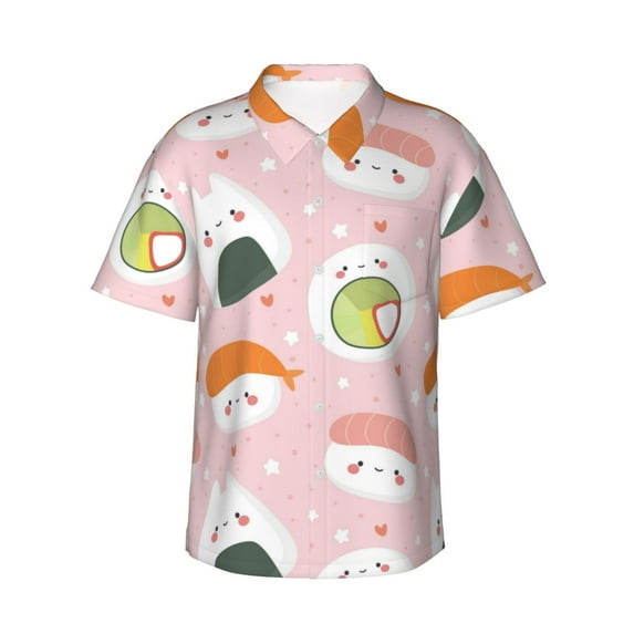 Fotbe Cute Sushi Hawaiian Shirt For Men Unisex Summer Beach Casual Short Sleeve Cotton Linen Button Down Shirts-Medium