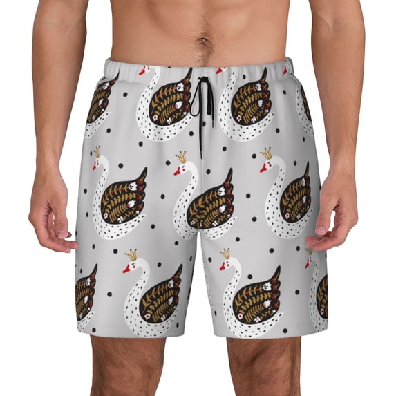 Fotbe Cute Swan Men’s Swim Trunks Quick Dry Swim Shorts Board Shorts with Mesh Lining-3X-Large