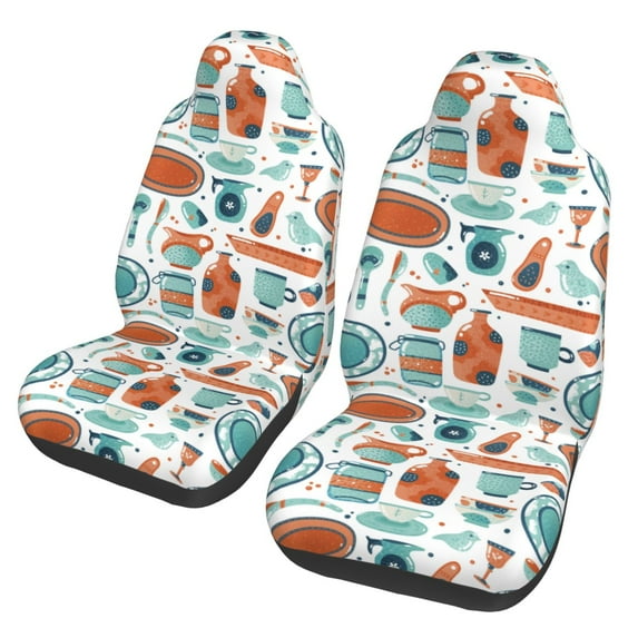 Fotbe Cute Tableware Pattern Automotive Seat Covers for Cars Trucks and SUVs – Car Seat Covers for Front Seats,Protective Seat Covers,Vehicle Seat Covers, Set of 2