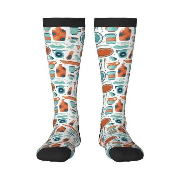 Fotbe Cute Tableware print Women's Men's Novelty Crew Socks Cotton Socks Knee High Socks for Walking,Running,Nurses,Pregnancy