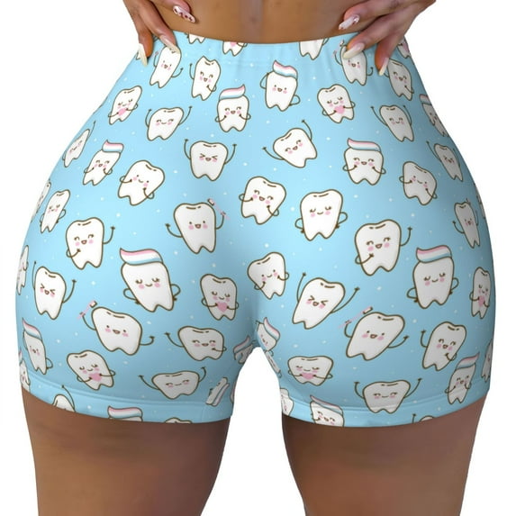 Fotbe Cute Teeth Seamless Shorts, Womens Workout Shorts High Waist Stretch Booty Short for Gym/Yoga/Running/Biking-XX-Large