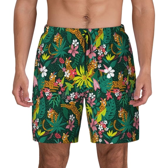 Fotbe Cute Tribal Leopards Men’s Swim Trunks Quick Dry Swim Shorts Board Shorts with Mesh Lining-Small