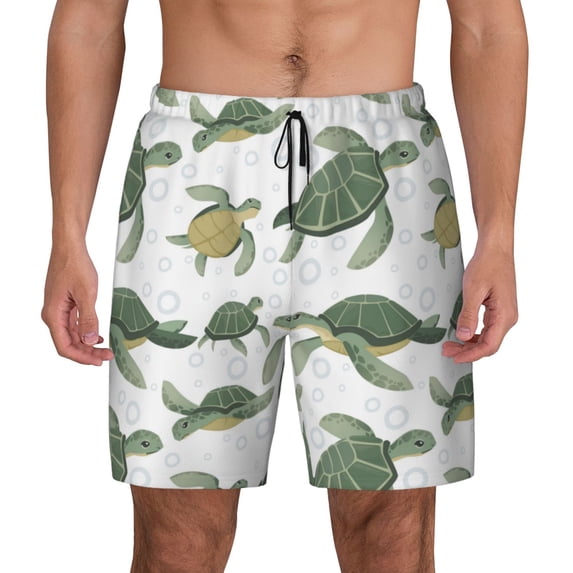 Fotbe Cute Turtle Men’s Swim Trunks Quick Dry Swim Shorts Board Shorts with Mesh Lining-3X-Large
