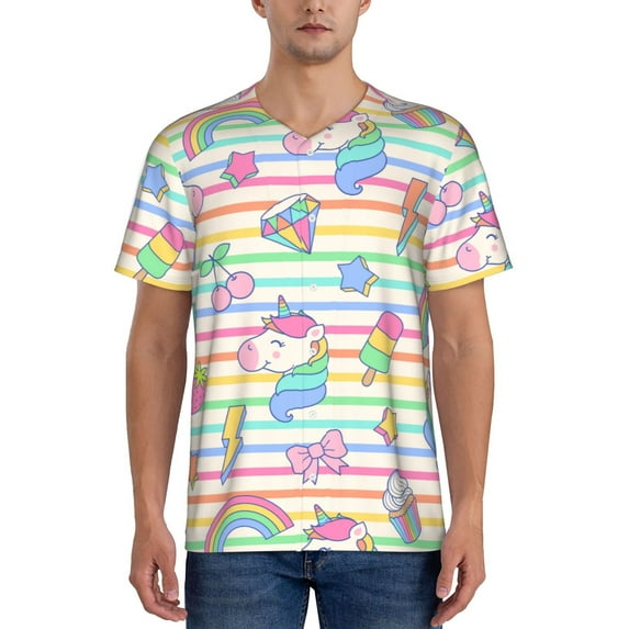 Fotbe Cute Unicorn Baseball Jersey Shirt for Men and Women, Casual Short Sleeves Button Down T-Shirt-X-Large