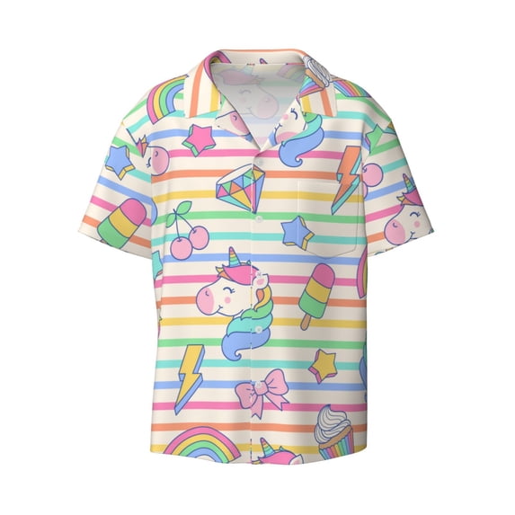 Fotbe Cute Unicorn print Short Sleeve Button Down Shirts for Men Casual Summer Beach Wrinkle Free Shirt-XX-Large