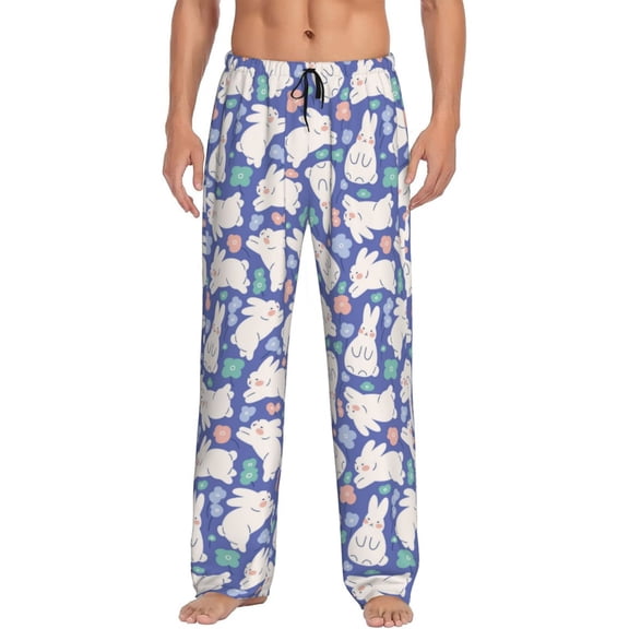 Fotbe Cute White Rabbit Men's Pajama Pants,Sleepwear Pants,Pj Bottoms Drawstring And Pockets-Medium
