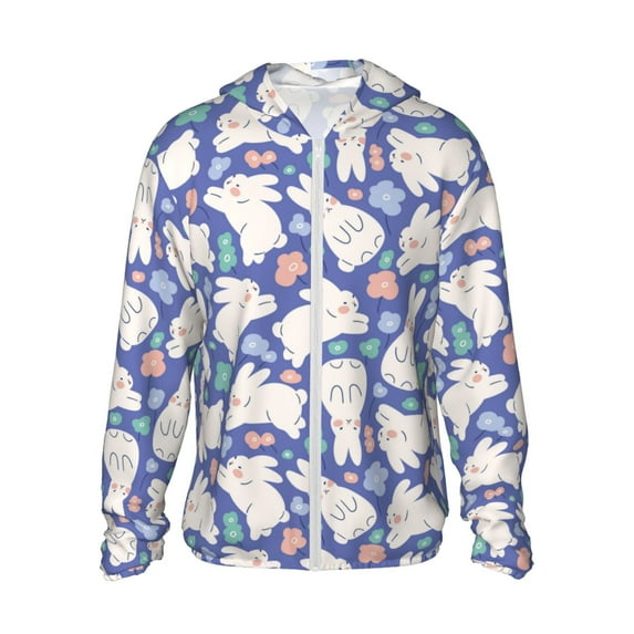 Fotbe Cute White Rabbit Men's Women's UPF 50+ Sun Protection Jacket Hooded Cooling Shirt with Pockets Hiking Outdoor Performance-