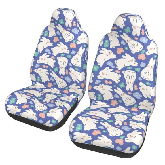 Fotbe Cute White Rabbit Pattern Automotive Seat Covers for Cars Trucks and SUVs – Car Seat Covers for Front Seats,Protective Seat Covers,Vehicle Seat Covers, Set of 2