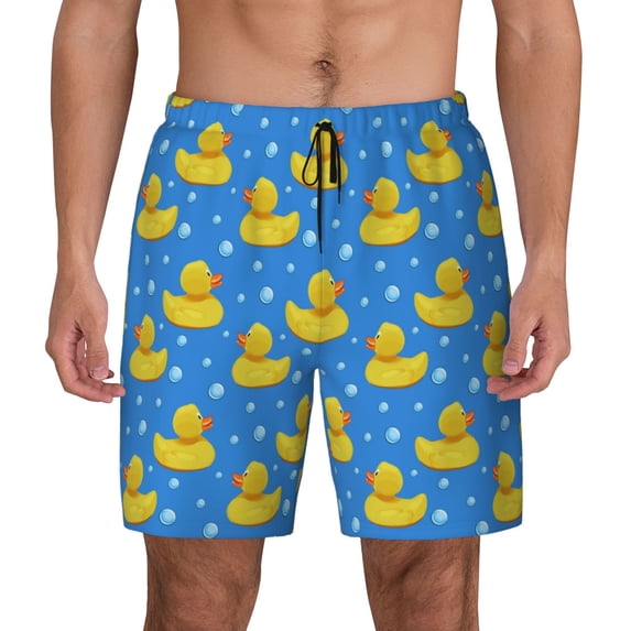 Fotbe Cute Yellow Rubber Ducks Men’s Swim Trunks Quick Dry Swim Shorts Board Shorts with Mesh Lining-Large