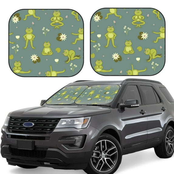 Fotbe Cute Yoga Frogs 2-Piece Car Windshield Sun Shade | Sun Blocker for Car Windshield | Foldable Automotive Interior Accessories for Sun Protection-Small