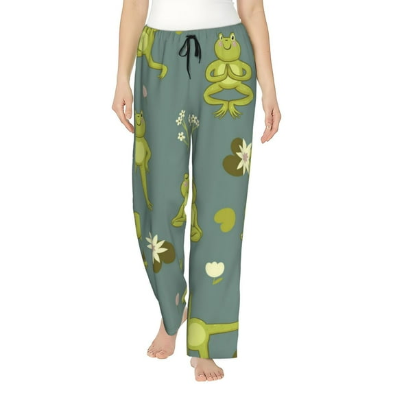 Fotbe Cute Yoga Frogs Women's Pajama Pants,Sleepwear Pants,Pj Bottoms Drawstring And Pockets-X-Large