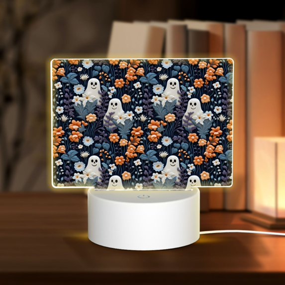 Fotbe Cute ghost in the flowers Pattern Acrylic Night Light Gift with 3 Color ModesTouch-Sensitive LED Lamp Perfect Gift for Mother's Day, Birthday, or Christmas