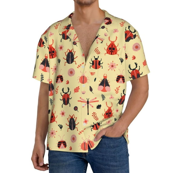 Fotbe Cute insects Print Short Sleeve Button Down Shirts for Men Casual Summer Beach Wrinkle Free Shirt-4X-Large