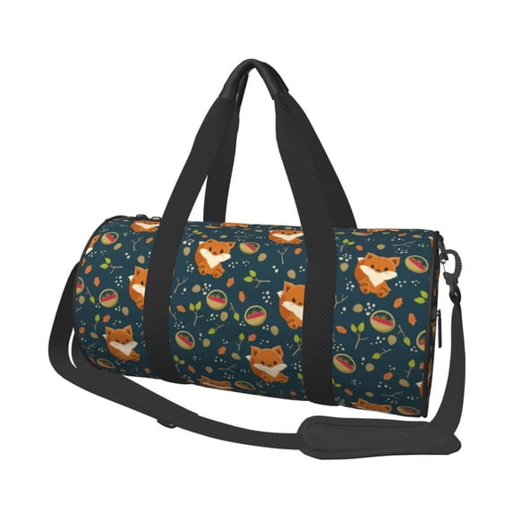 Fotbe Cute plant fox Pattern Foldable Sports Gym Bag with Wet Dry Pocket, Ultralight Travel Bag, Large Capacity Duffel Bag, Splash Proof Carry on Bag, Overnight Bag, Weekender Bag